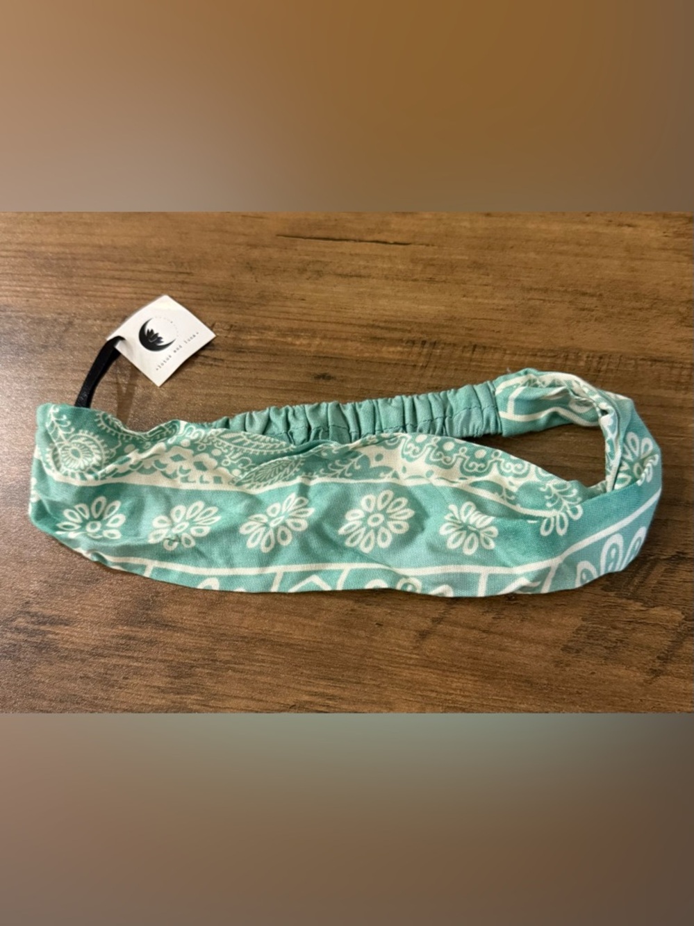 Mint  and White Floral Pattern Elastic Headband by Lotus and Luna